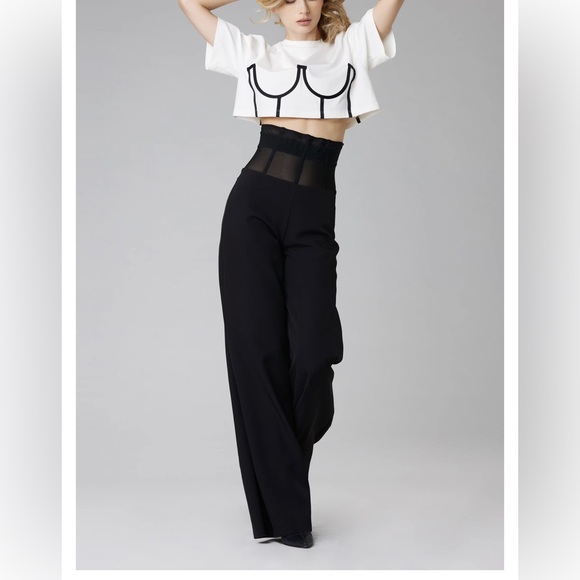 Murmur Sheer Waist Corset Pants Mesh FRAME TROUSERS palazzo wide leg boning mur - Picture 4 of 16